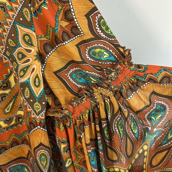 Chico's Womens Multicolor Paisley Blouse Sz 3/XL Medallion Print Bishop Sleeve - Picture 14 of 15